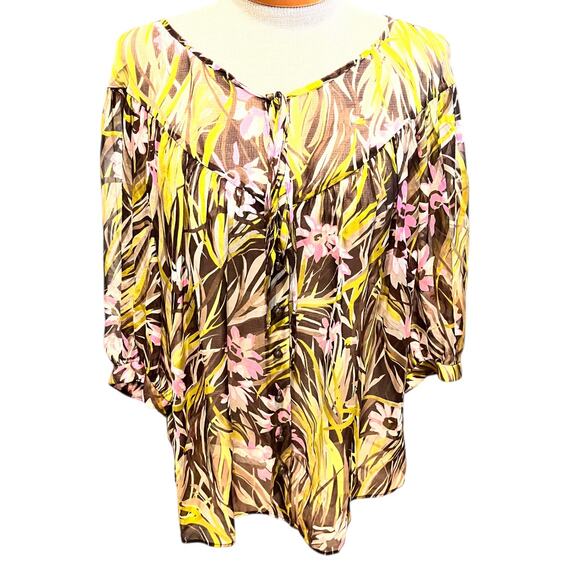 Milly of NY Womens Sheer Blouse Silk Size 6 (S-Large) Green Brown Pink - Picture 1 of 9
